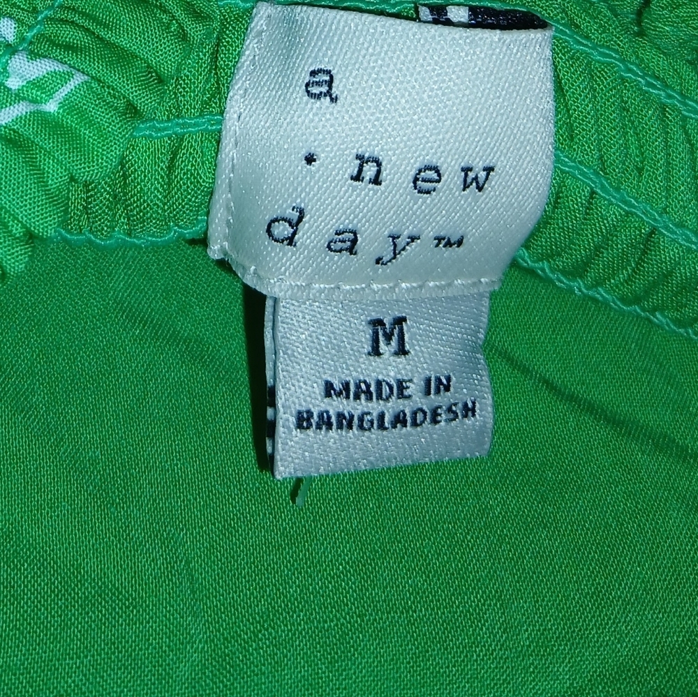 A New Day Puff Short Sleeve Cut Out Bubble A-Line Dress Green Floral SZ M - Picture 5 of 5
